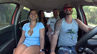 Ted hitched a ride with Mari and Chell and got a young chick in the back seat - Candy Debby