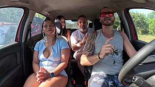 Ted hitched a ride with Mari and Chell and got a young chick in the back seat - Candy Debby