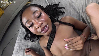 Ebony Marcela fuck finishing him with handjob