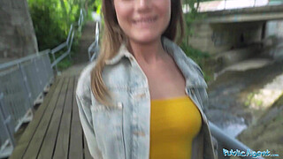 Public Agent Her wet fanny is spread wide open outdoors