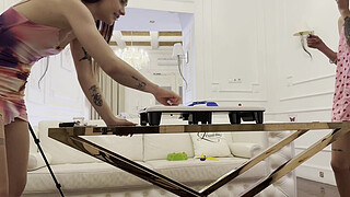 Sexy and tight pussy amateur college girls wants to have precum by ball massage and stroking the dick for a handjob challenge