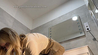 Hot Tight Shaved Pussy Big Tits Babe comes for Casting turns into a Porn Shooting for Pantyhose Academy