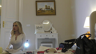 Hot Tight Shaved Pussy Big Tits Babe comes for Casting turns into a Porn Shooting for Pantyhose Academy