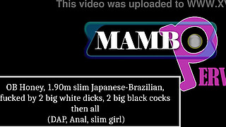 OB Honey, 1.90m slim Japanese-Brazilian, fucked by 2 big white dicks, 2 big black cocks then all (DAP, Anal, slim babe, gapes, BBC, ATM, 2-2 then 4on1) OB474