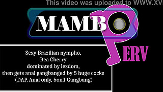 Sexy Brazilian nympho, Bea Cherry dominated by lezdom, drinks p1e then gets anal gangbanged by 5 huge cocks (DAP, Anal only, Dry version, 5on1 Gangbang, lezdom, foot worship) OB478
