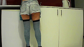 Sexy brunette cooking, sucking my shaft while I dress as a woman