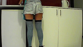 Sexy brunette cooking, sucking my shaft while I dress as a woman