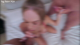 Emma's First Threeway Ends With Cum In Her Mouth And Pussy