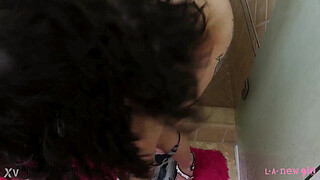 Elegant dark-haired model enjoys a sensual bath