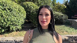 Brunette tourist with an angel face sucks my dick in the park