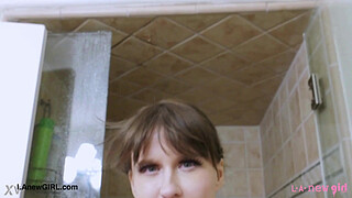 Fresh- faced blonde took a shower