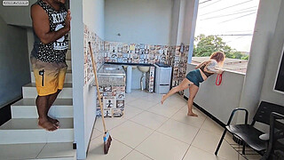 I caught my neighbor red-handed stealing my panties. Seeing that made me so horny that I let him break into my booty.