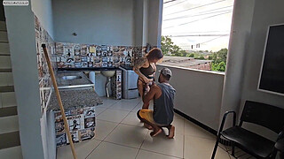 I caught my neighbor red-handed stealing my panties. Seeing that made me so horny that I let him break into my booty.