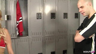 Beatuy slim Cheerleader without Panty seduce to Fuck by her Fat Dick Coach after Lesson