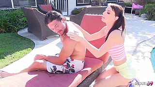 Slim flexible Step-Daugher with nice saggy Tits lost bet and seduce Step-Dad to old Young Taboo Fuck